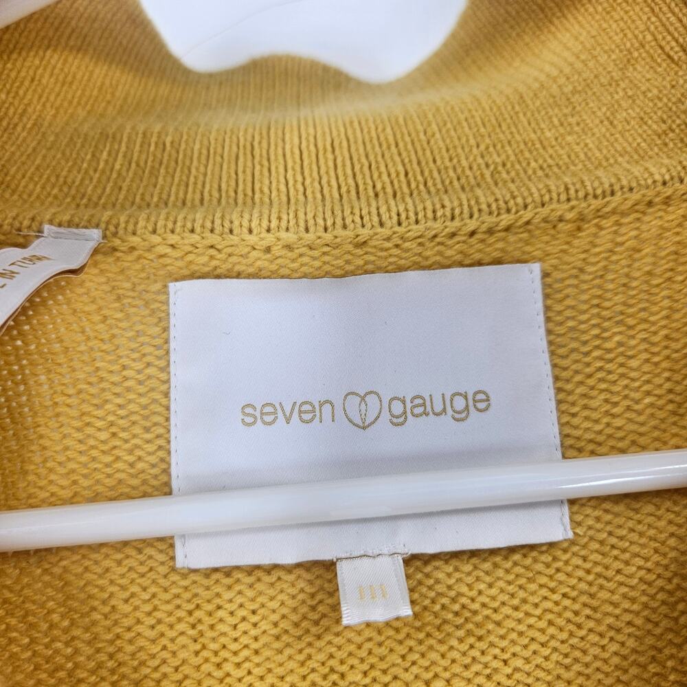 Seven Gauge Mens Sweater Yellow 100% Wool Knit Collared V-neck Pullover Size L - Picture 2 of 4